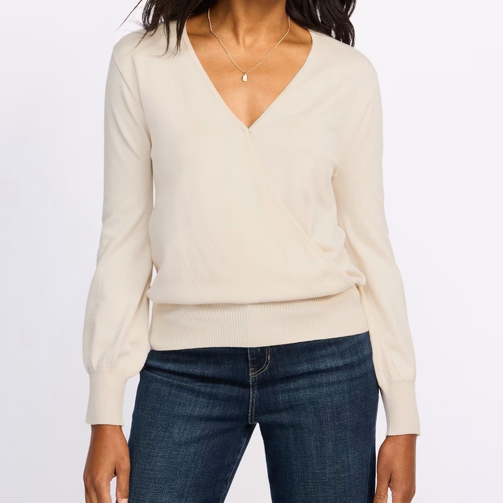 Montgomery Post Blythe Crossover Sweater Ivory Large